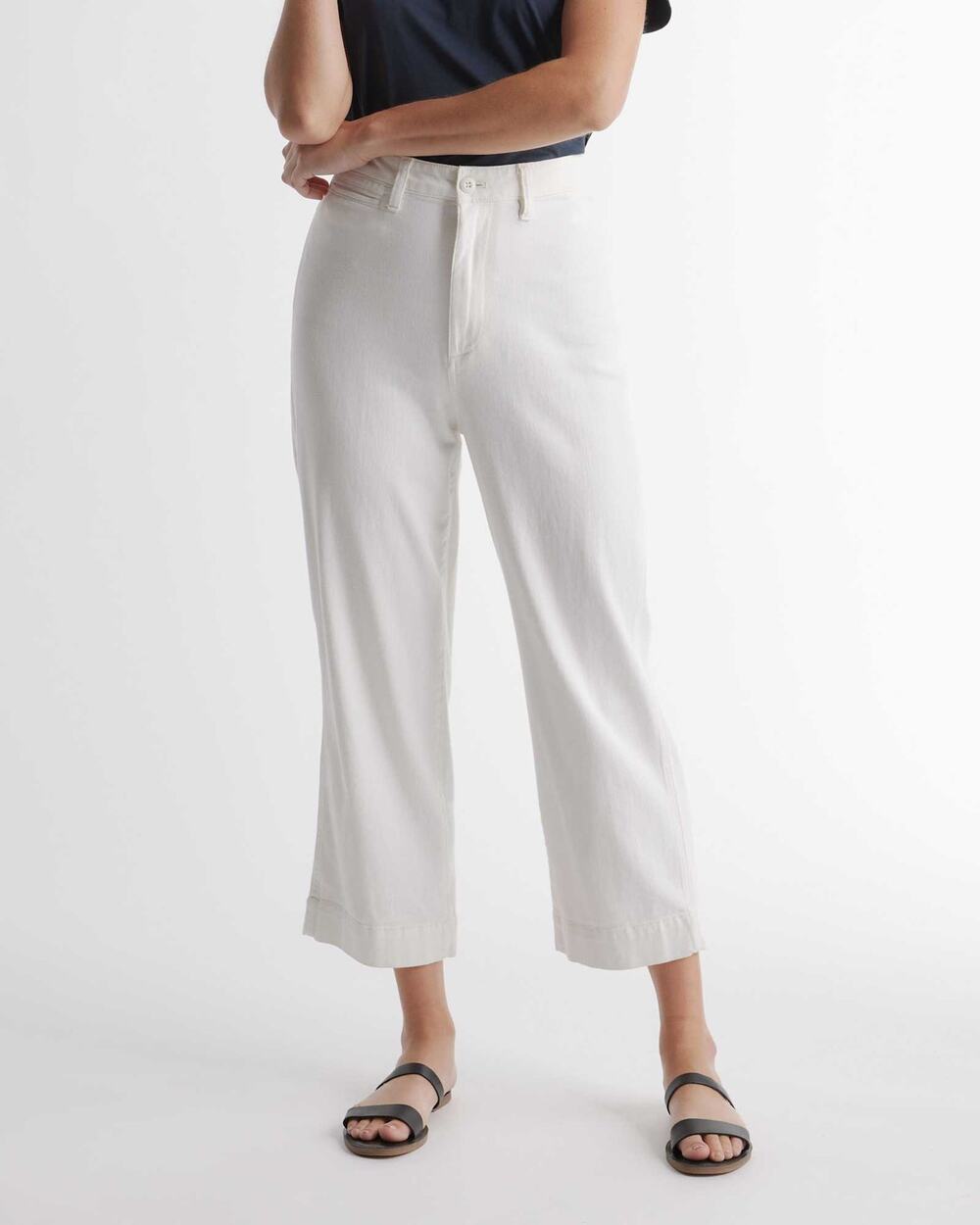 Quince Organic Cotton Wide Leg Crop Pants Ivory Size 26 NWT